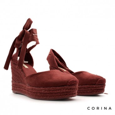 Alpargata teja de cuña alta con cintas para atar al tobillo