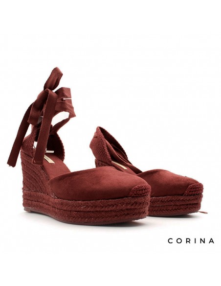 Alpargata teja de cuña alta con cintas para atar al tobillo