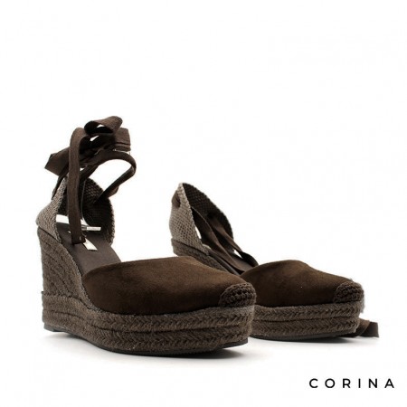 Valencianas de cuña marrón chocolate con plataforma de esparto