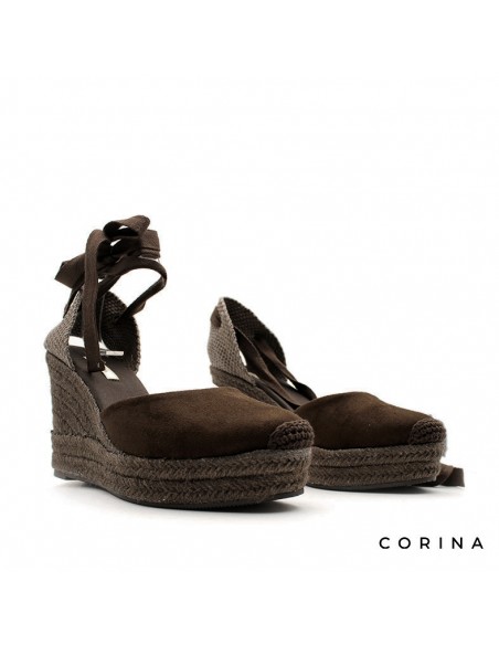 Valencianas de cuña marrón chocolate con plataforma de esparto