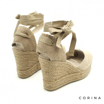 Espardeña taupe de cuña alta con plataforma de yute