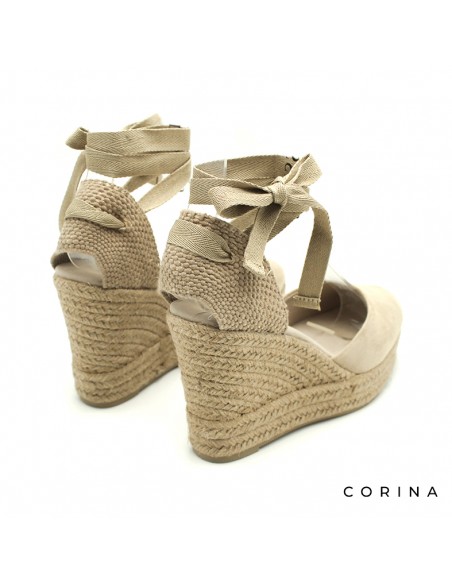 Espardeña taupe de cuña alta con plataforma de yute