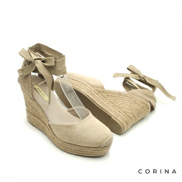 Alpargatas taupe mujer con lazo ajustable y puntera cerrada