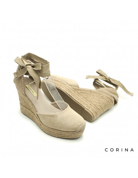 Alpargatas taupe mujer con lazo ajustable y puntera cerrada