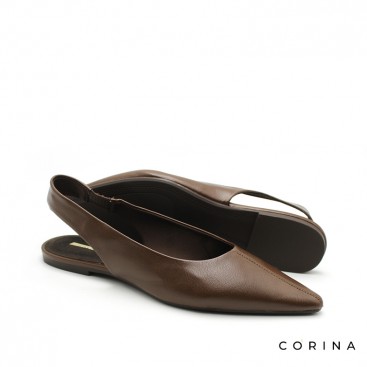 Bailarina marrón abierta atrás con punta fina elegante