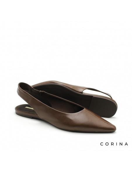 Bailarina marrón abierta atrás con punta fina elegante