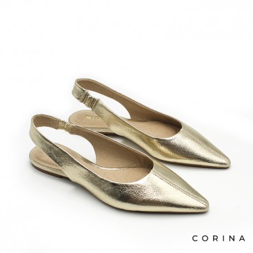 Zapato plano dorado tipo slingback con punta fina