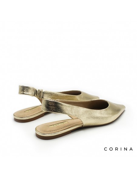 Bailarina dorada mujer abierta atrás con talonera elástica