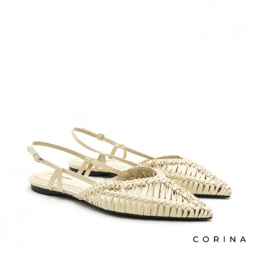 Bailarina trenzada beige mujer con tira trasera ajustable