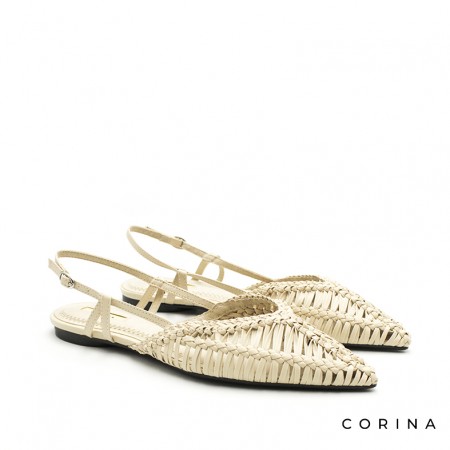 Bailarina trenzada beige mujer con tira trasera ajustable