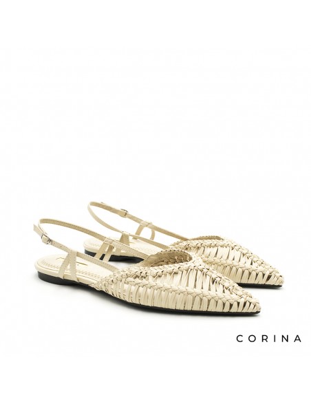 Bailarina trenzada beige mujer con tira trasera ajustable