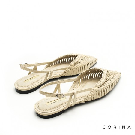 Manoletina trenzada beige de punta fina y diseño artesanal