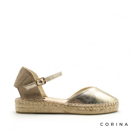 Alpargatas doradas bajas mujer con hebilla