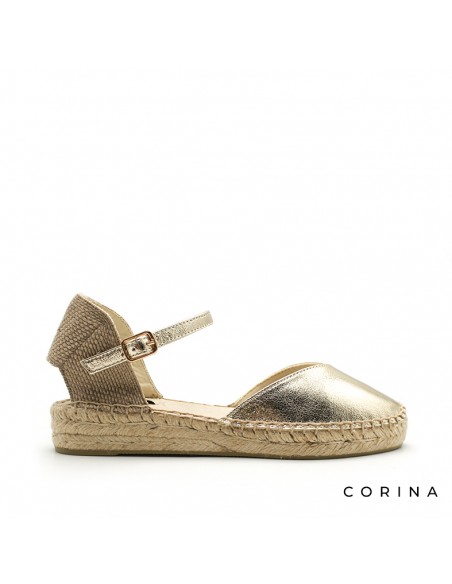 Alpargatas doradas bajas mujer con hebilla
