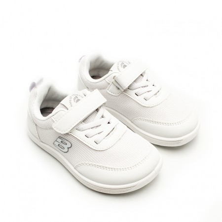Sneakers barefoot infantiles blancas con cordón elástico y drop cero