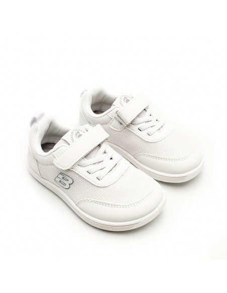 Sneakers barefoot infantiles blancas con cordón elástico y drop cero