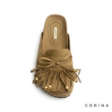 zuecos antelina camel mujer