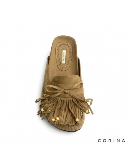 zuecos antelina camel mujer