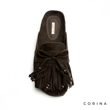 zuecos marrones con flecos mujer