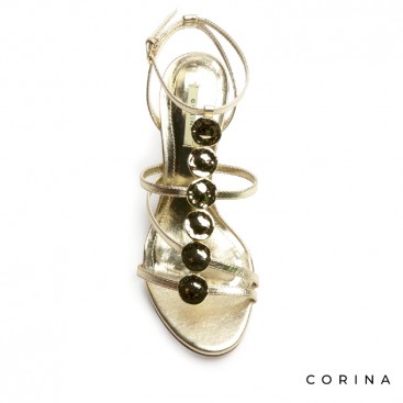 Sandalias doradas de fiesta con pulsera y cierre de hebilla al tobillo