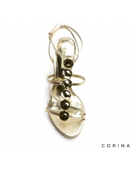 Sandalias doradas de fiesta con pulsera y cierre de hebilla al tobillo