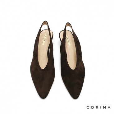 Salón slingback marrón en antelina Corina