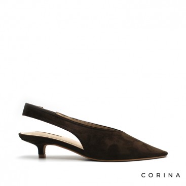 Zapato tacon bajo marron destalonado lateral