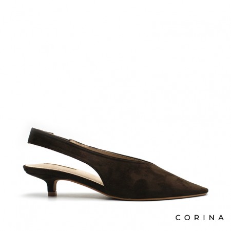 Zapato tacon bajo marron destalonado lateral