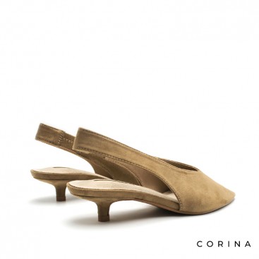 Zapato camel tacón bajo fino cómodo