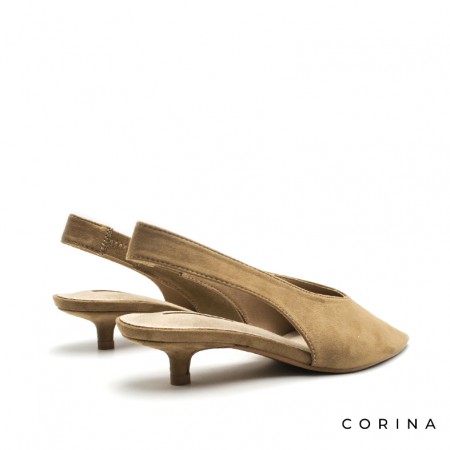 Zapato camel tacón bajo fino cómodo