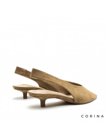 Zapato camel tacón bajo fino cómodo