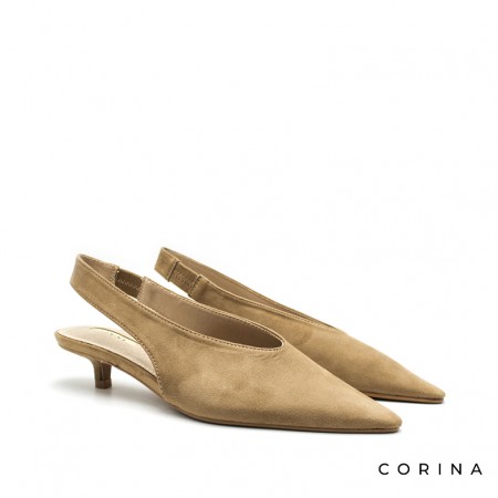 Salón destalonado camel tacón midi fino