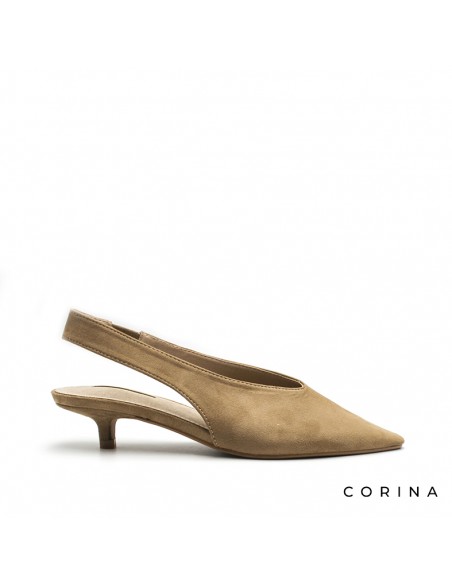 Zapatos tacon midi camel destalonados Corina