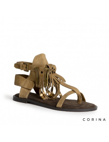 sandalias boho camel mujer