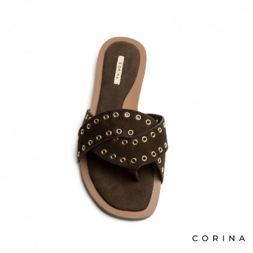 sandalia plana marrón mujer