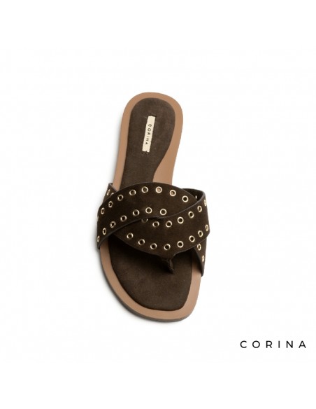 sandalia plana marrón mujer