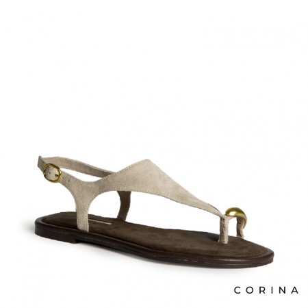 Sandalia taupe de dedo con suela plana