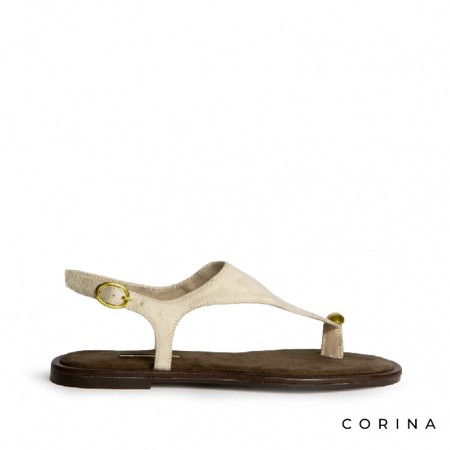 Sandalias planas de dedo taupe Corina