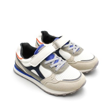 Deportivas blancas niño combinadas gris y azul marino