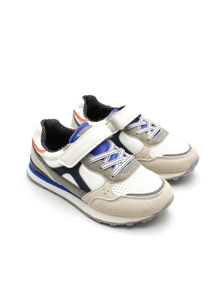 Deportivas blancas niño combinadas gris y azul marino