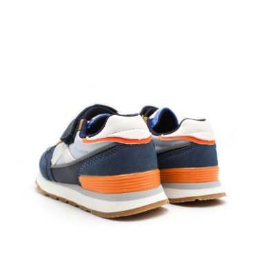 Zapatillas niño azul marino con detalles naranja
