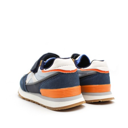 Zapatillas niño azul marino con detalles naranja