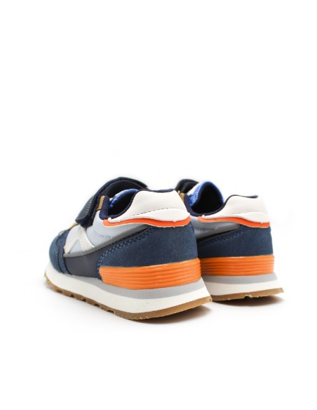 Zapatillas niño azul marino con detalles naranja