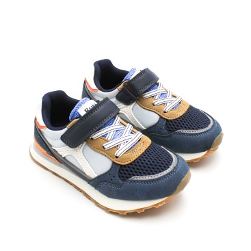 Zapatillas niño velcro azul y beige