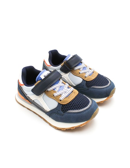 Zapatillas niño velcro azul y beige