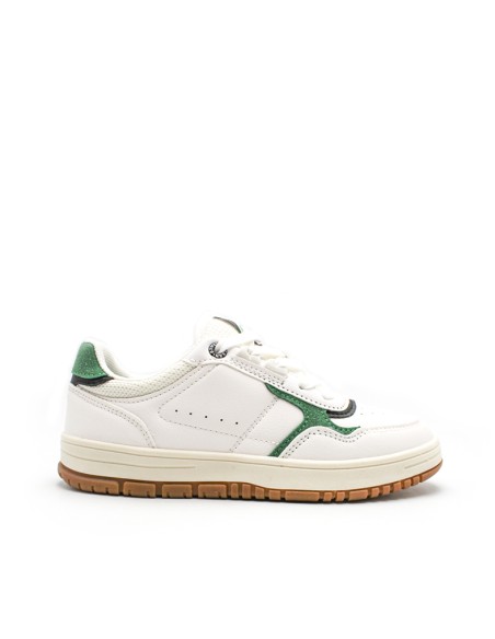 Zapatillas retro niño blancas con detalles verdes