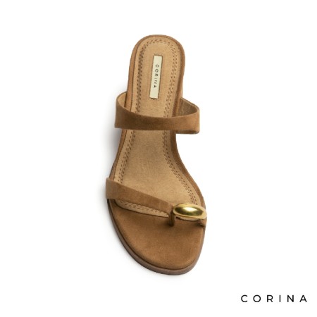 Sandalia mujer camel antelina tacón medio