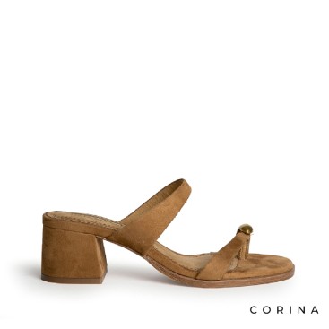 Sandalia tacón anillo camel mujer