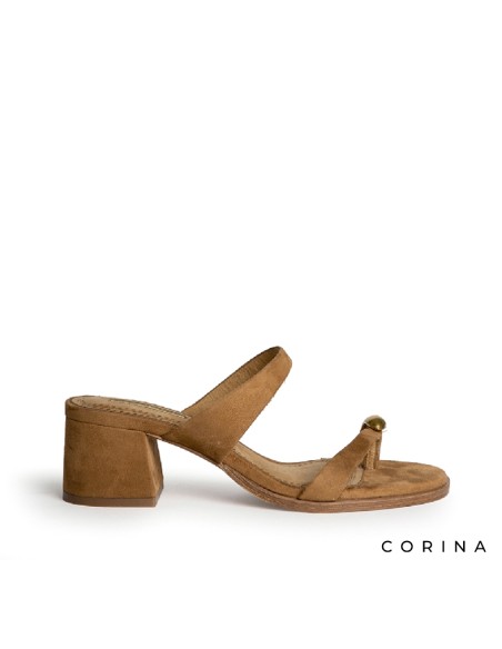 Sandalia tacón anillo camel mujer
