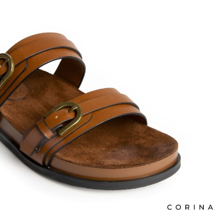 sandalias planas camel mujer